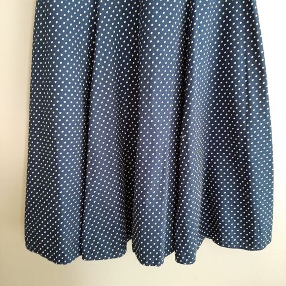 Navy Polka Dot Midi Dress with White Collar - Picture 7 of 16